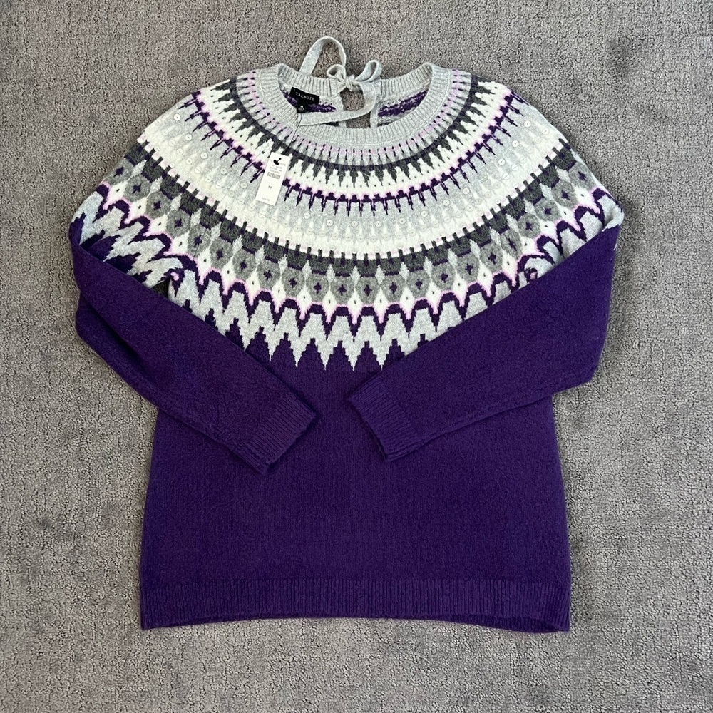 Talbots Purple Gray Sequin Pullover Sweater